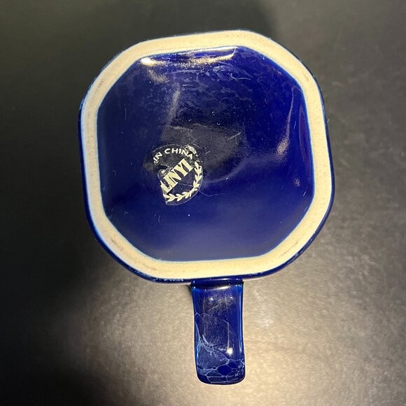 Cobalt Blue Bubble Glaze Marbleized Mug ~ Pewter Medallion w/ Moose  ~ LINYI - Picture 12 of 13